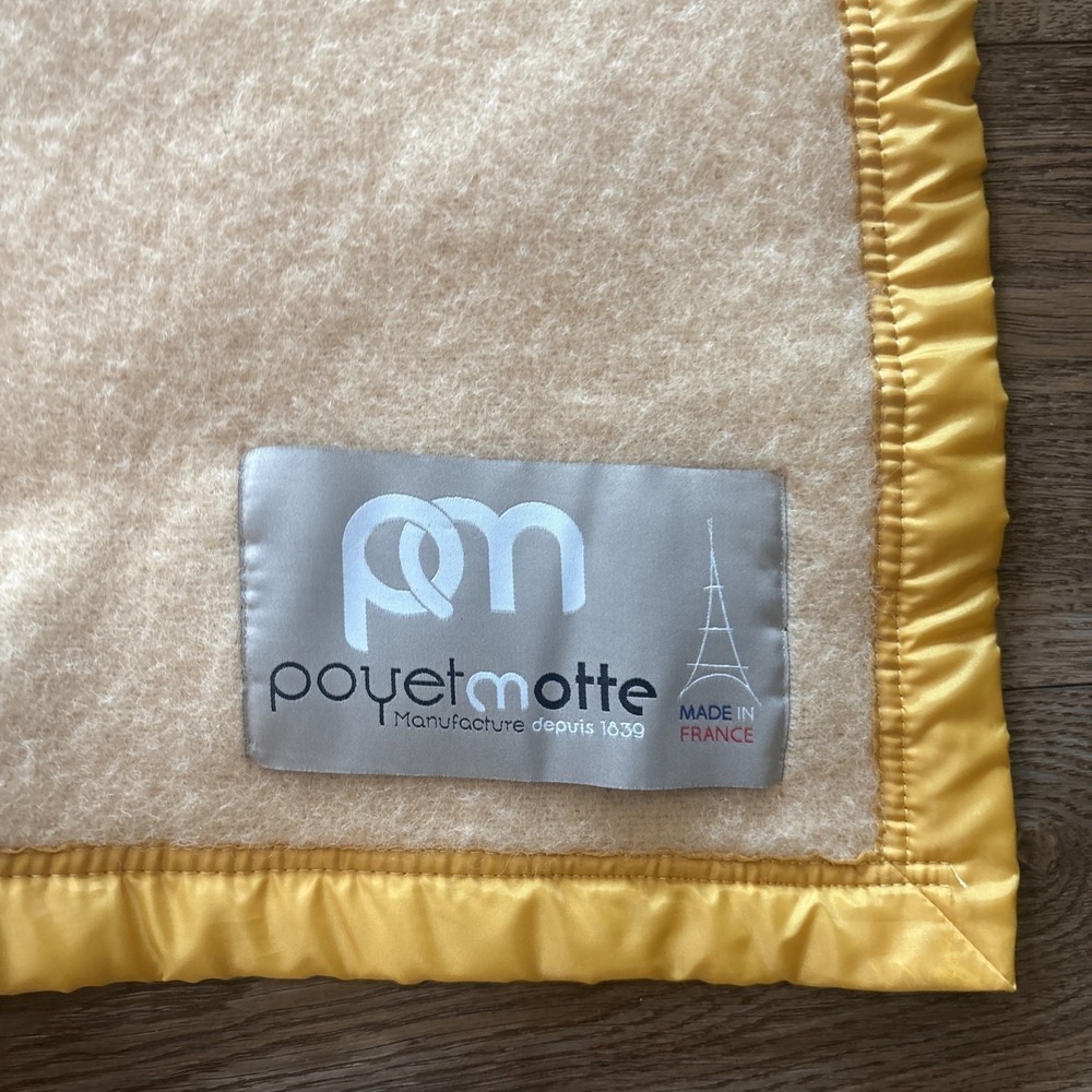 Poyet Motte 100% Wool Blanket QUEEN  94x90 Heavyweight Satin Trim Yellow France